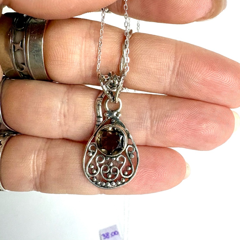 Topaz Filigree Gemstone Pendant Sterling Silver 20 inch Chain